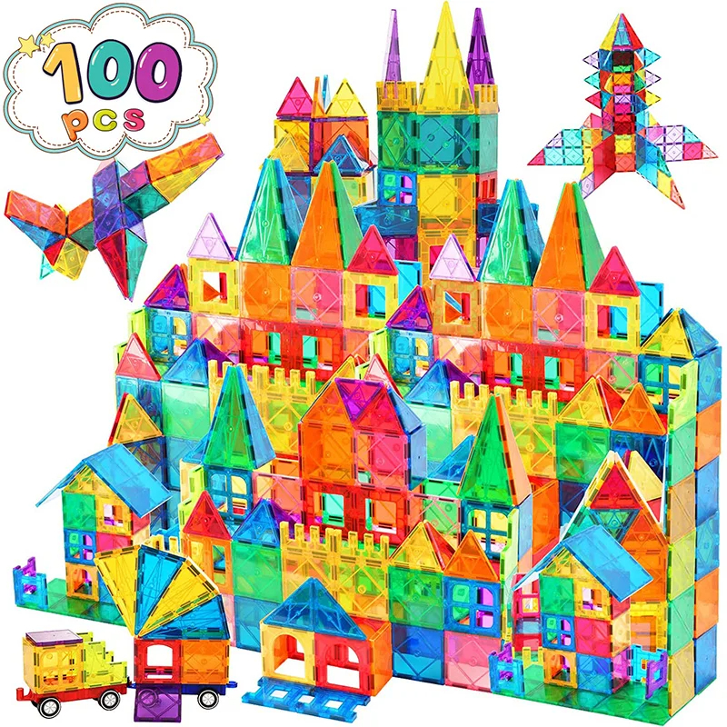 Kids 100 Pcs Educational 3D Magnetic Toy Magnetic Building Block Tiles Set Magnetic Tiles