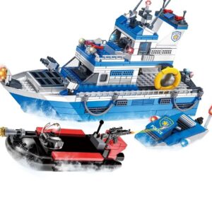 Police Coastal Patrol Boat Ship Kid Building Blocks Toy Brick Set for Child