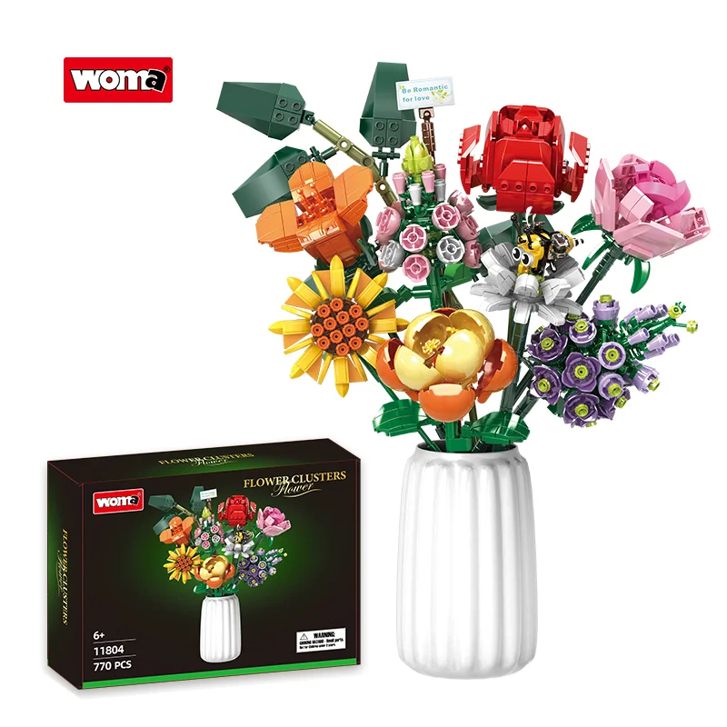 Assemble 8 Flower Brick Bouquet Flower Building Blocks Set Toy With Rose