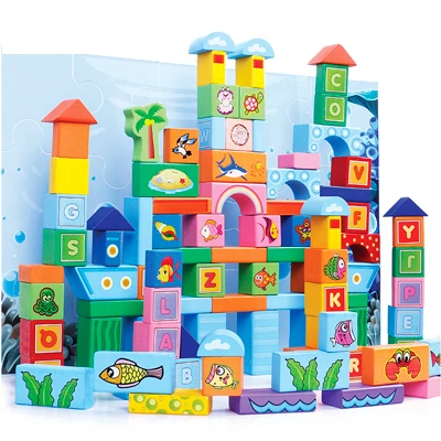 Montessori Educational Wood Toy Color Printing Wooden Building Blocks Set 100 Piece Learning Toys for Children Kids - Image 4