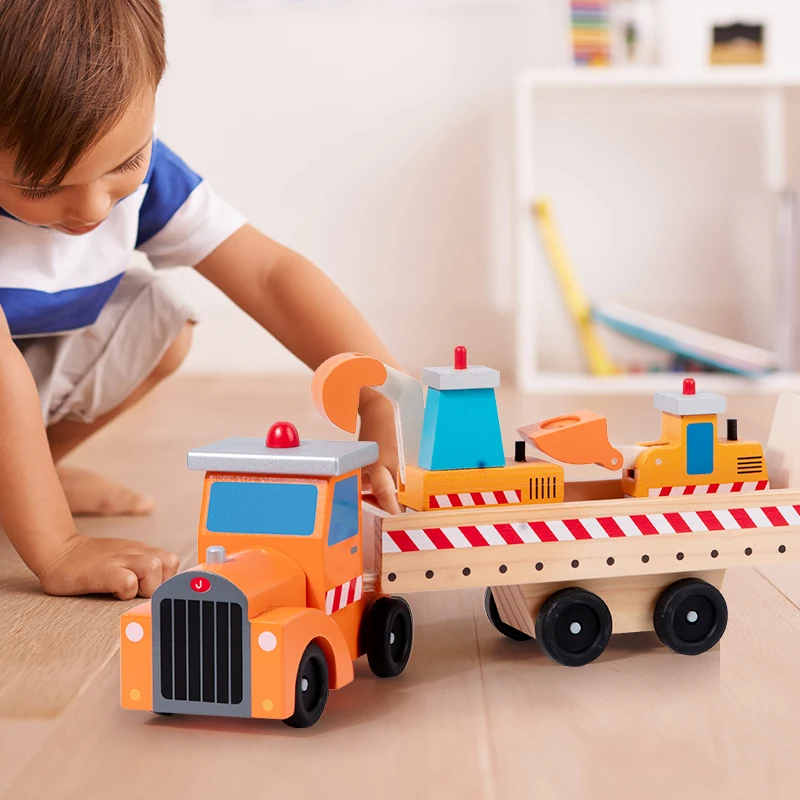 Children's Educational Car Set Model Cognitive Wooden Excavator Bulldozer Set Toys for Kids Boys - Image 2