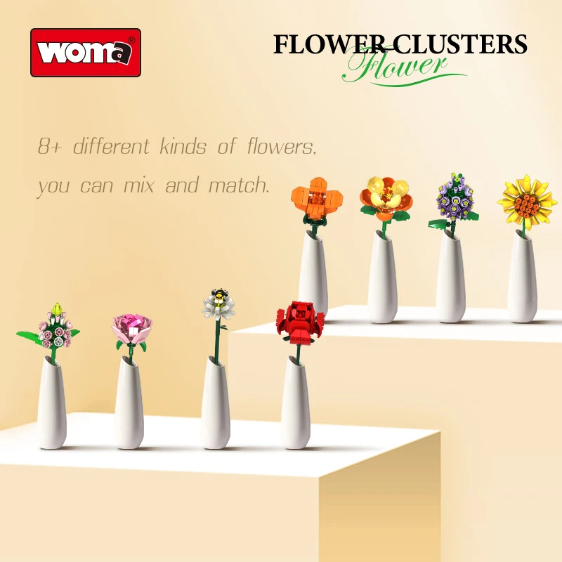 Assemble 8 Flower Brick Bouquet Flower Building Blocks Set Toy With Rose - Image 4