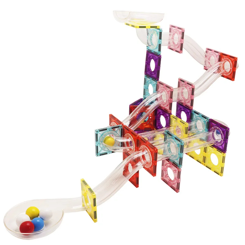 Magnescape Educational 106pcs Marble Run Magnetic Tiles Transparent Magnetic Toys Safe Building Blocks for Kids - Image 3