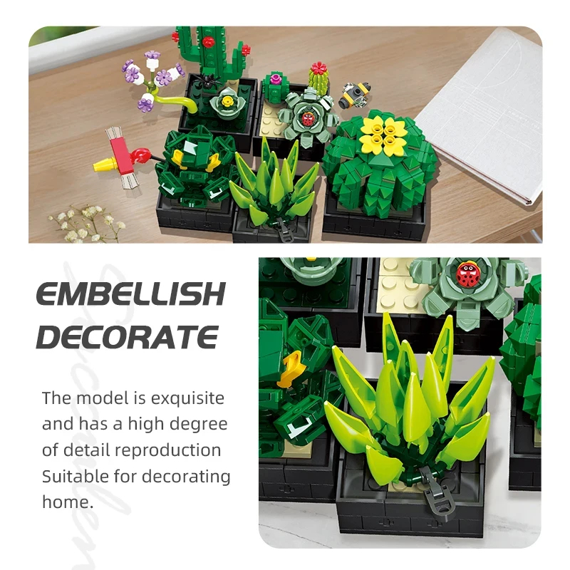 590PCS Creative Plastic Succulent Plant Flower Cactus Hummingbird Building Blocks Model Assemble Toys Kids Adults Perfect Gifts - Image 4