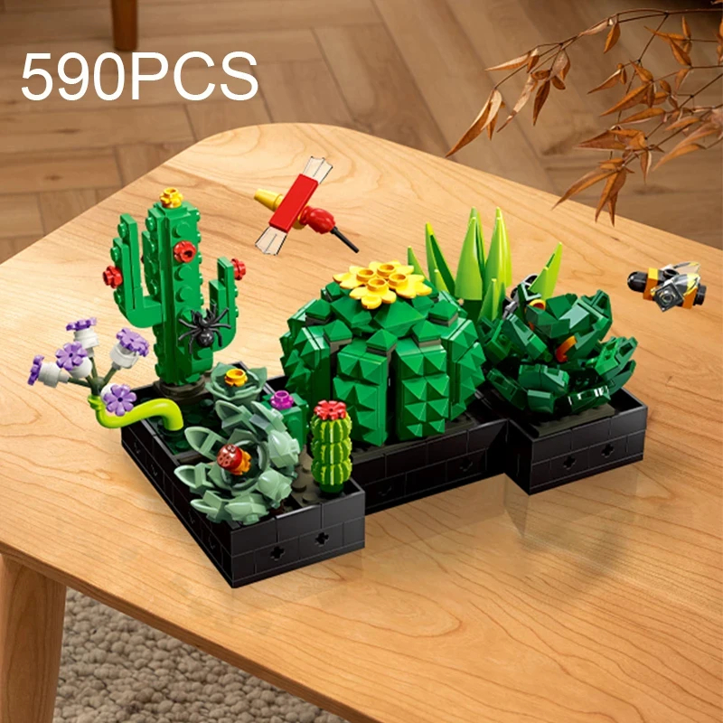 590PCS Creative Plastic Succulent Plant Flower Cactus Hummingbird Building Blocks Model Assemble Toys Kids Adults Perfect Gifts - Image 5