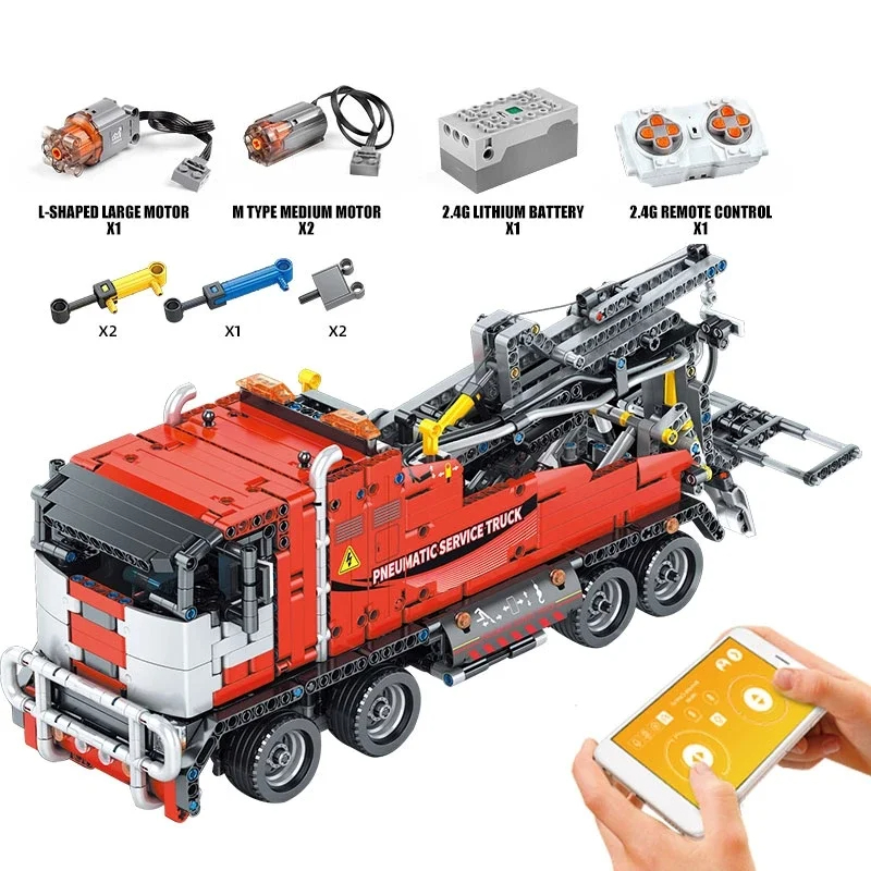 Construction Brick Kids App Control Rc Motorized Tow Truck Set Engine Blocks Assembly Children Electric Car - Image 4