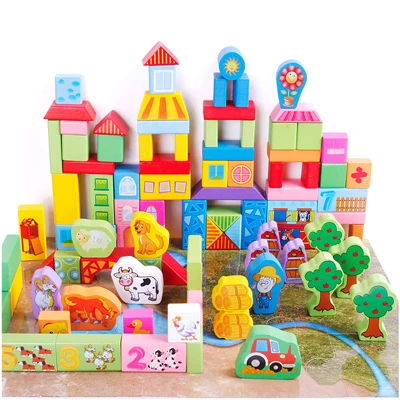 Montessori Educational Wood Toy Color Printing Wooden Building Blocks Set 100 Piece Learning Toys for Children Kids - Image 6