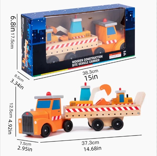 Children's Educational Car Set Model Cognitive Wooden Excavator Bulldozer Set Toys for Kids Boys - Image 4
