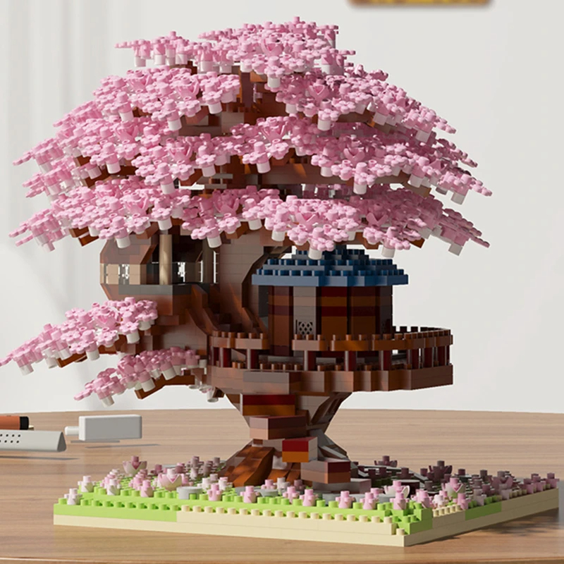 DIY Purple Romantic Cherry Blossom Flower Pink Tree House Train Assembly Building Blocks Classic Model Bricks Sets Kid - Image 3