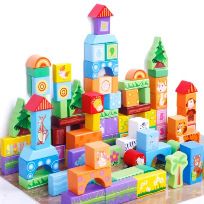 Montessori Educational Wood Toy Color Printing Wooden Building Blocks Set 100 Piece Learning Toys for Children Kids - Image 7
